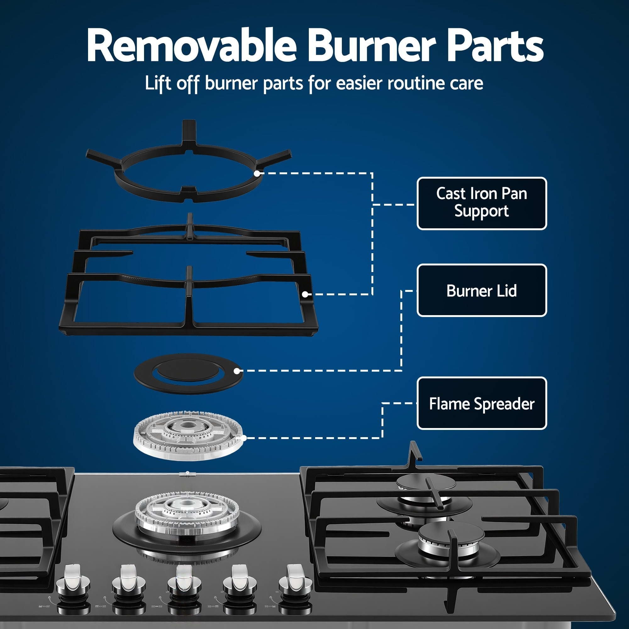 90cm Gas Cooktop 5 Burner LPG NG Tempered Glass Hob Black - Appliances > Kitchen Appliances > Cooktops & Stoves - Rivercity House & Home Co. (ABN 18 642 972 209) - Affordable Modern Furniture Australia