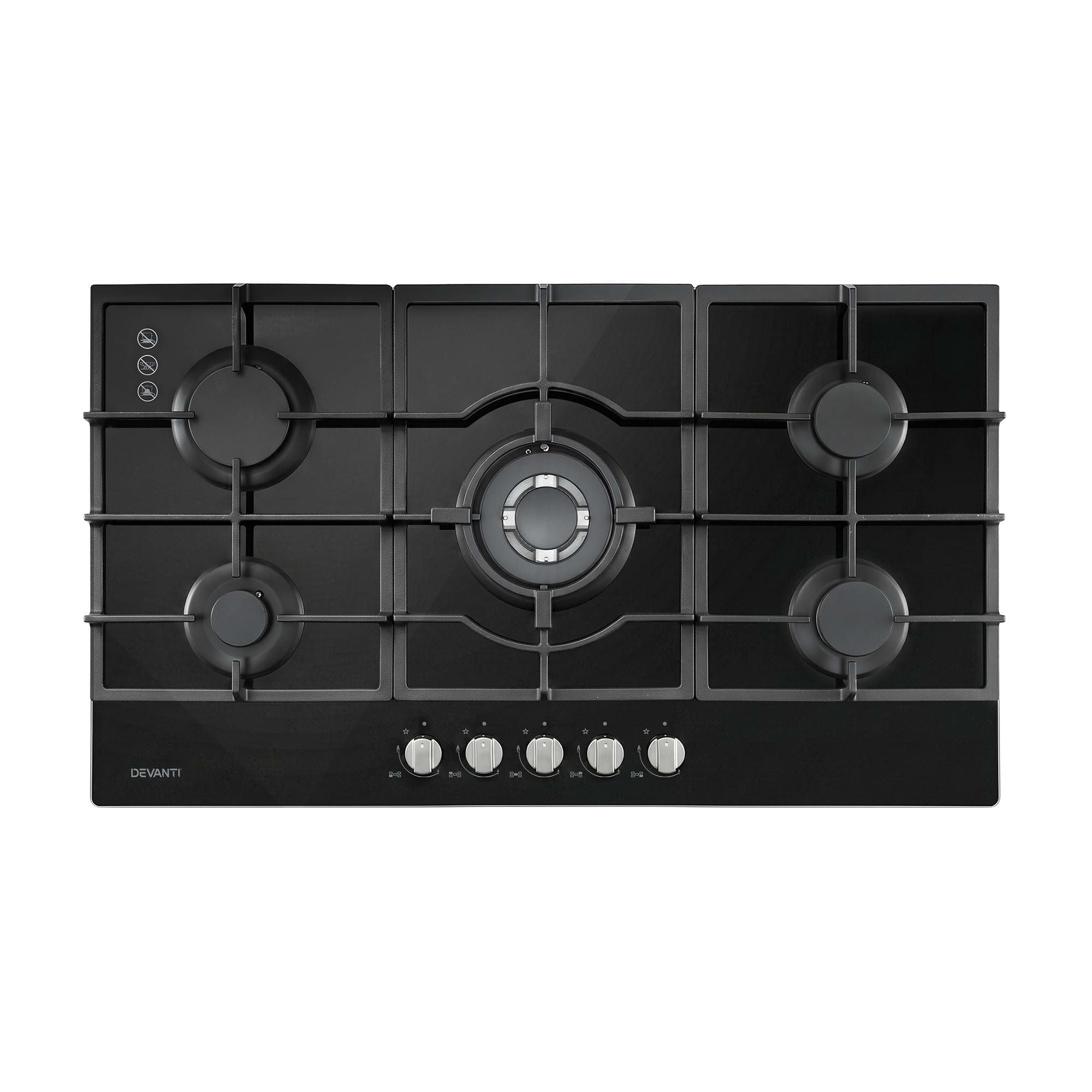 90cm Gas Cooktop 5 Burner LPG NG Tempered Glass Hob Black - Appliances > Kitchen Appliances > Cooktops & Stoves - Rivercity House & Home Co. (ABN 18 642 972 209) - Affordable Modern Furniture Australia