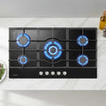 90cm Gas Cooktop 5 Burner LPG NG Tempered Glass Hob Black