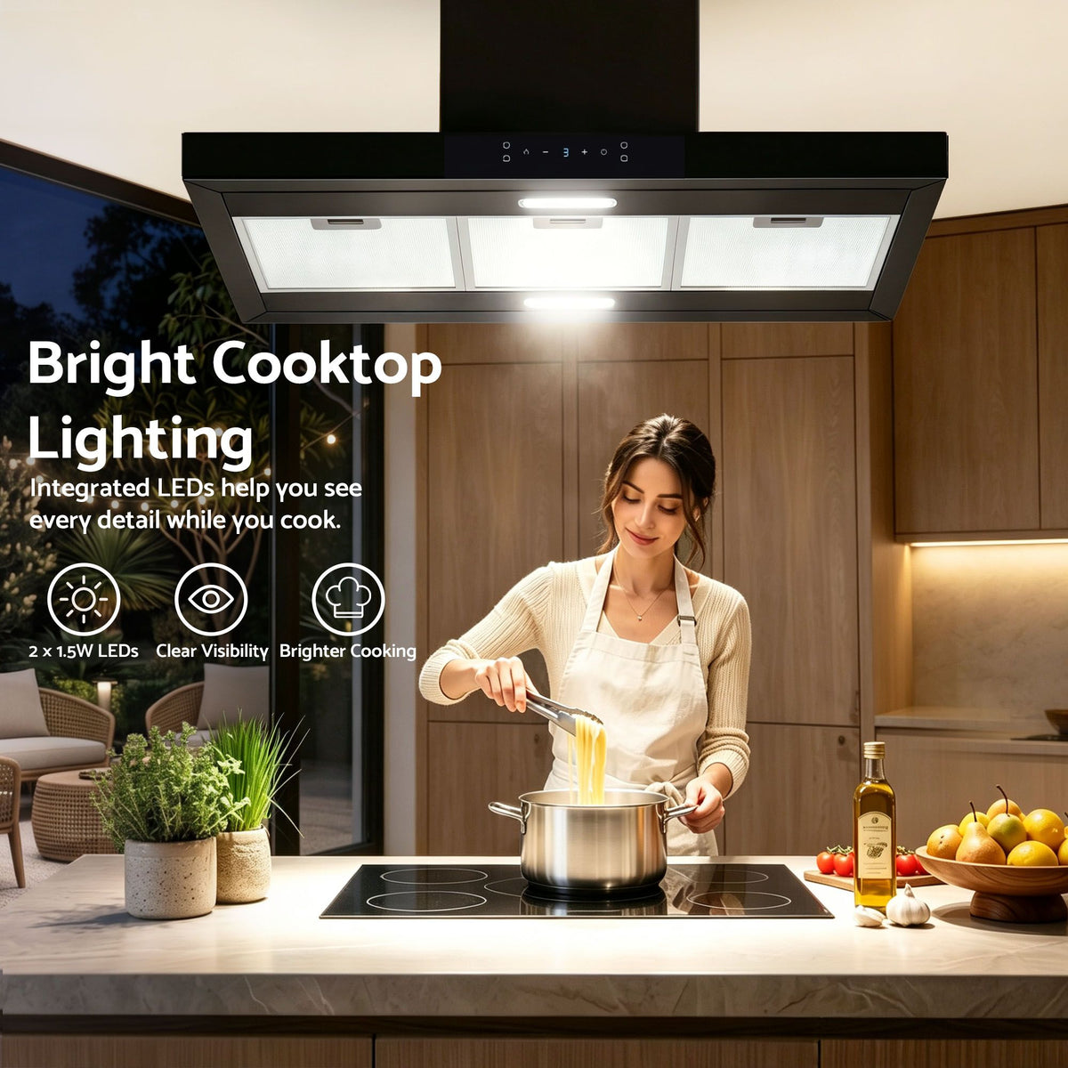 90cm Island Ceiling-Mounted Rangehood with 3-Speed Touch Control and LED - Black - Appliances > Fans > Exhaust Fans - Rivercity House & Home Co. (ABN 18 642 972 209) - Affordable Modern Furniture Australia