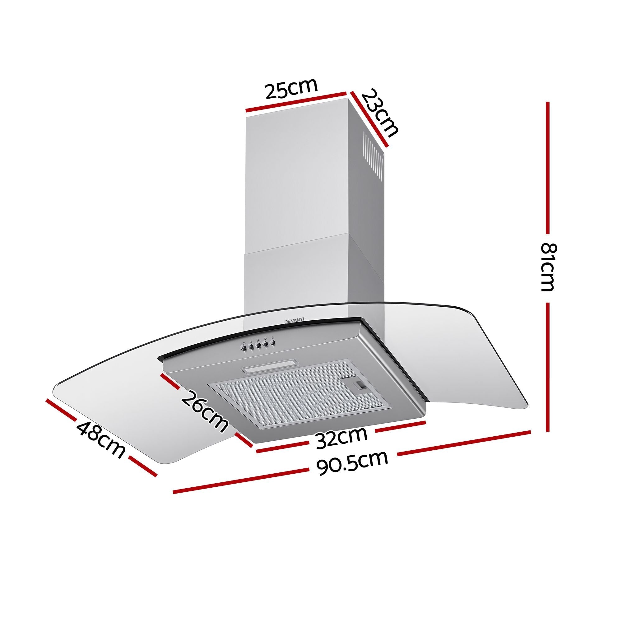 90cm Range Hood Curved Glass Canopy Rangehood Kitchen Exhaust Fan - Appliances > Kitchen Appliances > Cooking Ranges - Rivercity House & Home Co. (ABN 18 642 972 209) - Affordable Modern Furniture Australia