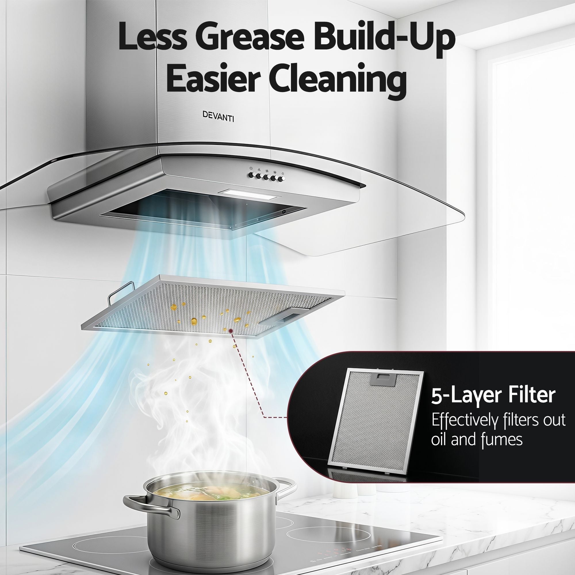 90cm Range Hood Curved Glass Canopy Rangehood Kitchen Exhaust Fan - Appliances > Kitchen Appliances > Cooking Ranges - Rivercity House & Home Co. (ABN 18 642 972 209) - Affordable Modern Furniture Australia