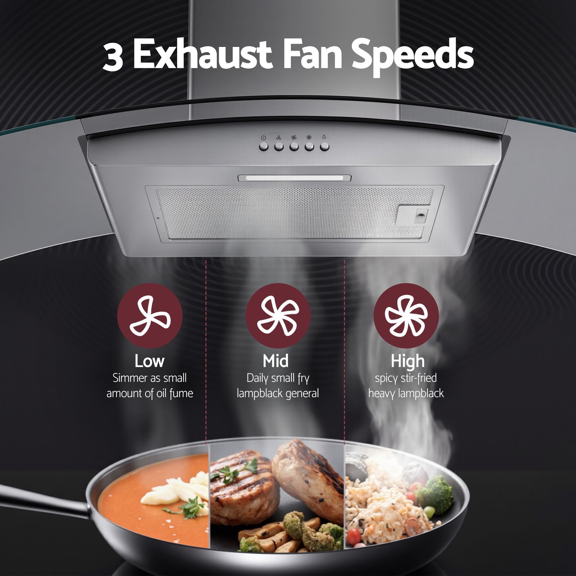 90cm Range Hood Curved Glass Canopy Rangehood Kitchen Exhaust Fan - Appliances > Kitchen Appliances > Cooking Ranges - Rivercity House & Home Co. (ABN 18 642 972 209) - Affordable Modern Furniture Australia