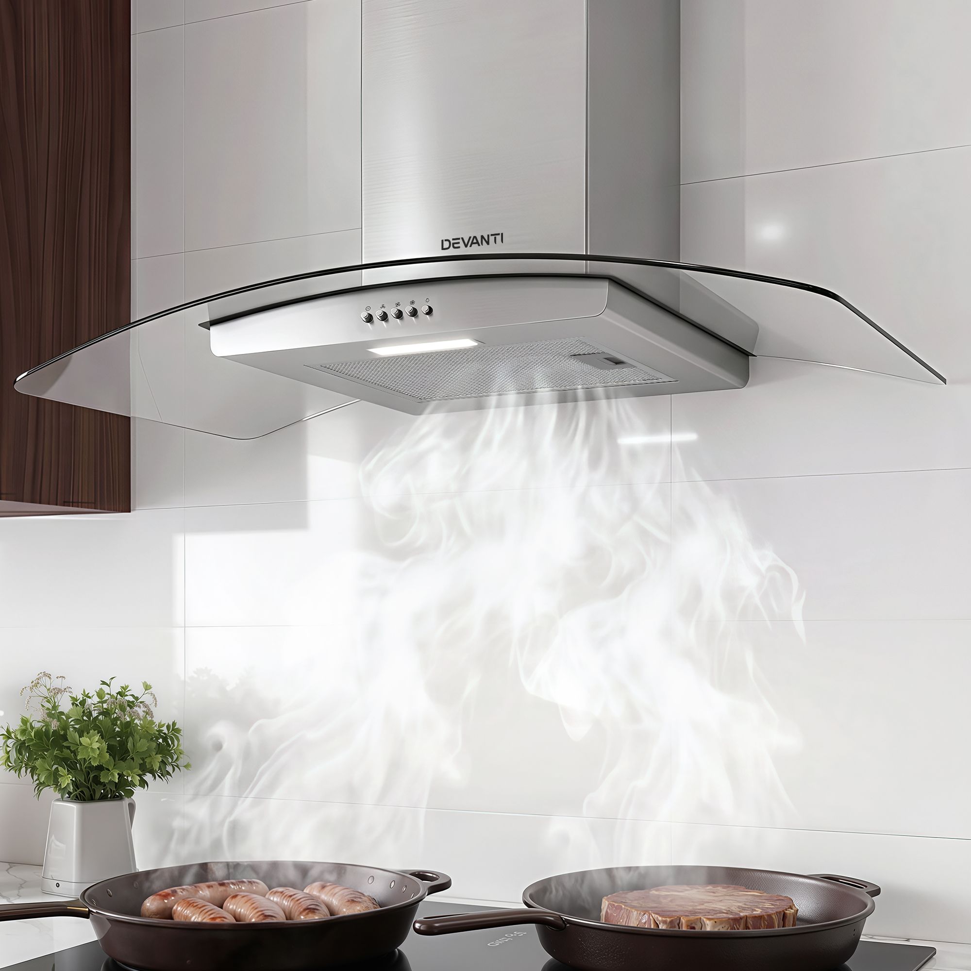 90cm Range Hood Curved Glass Canopy Rangehood Kitchen Exhaust Fan - Appliances > Kitchen Appliances > Cooking Ranges - Rivercity House & Home Co. (ABN 18 642 972 209) - Affordable Modern Furniture Australia