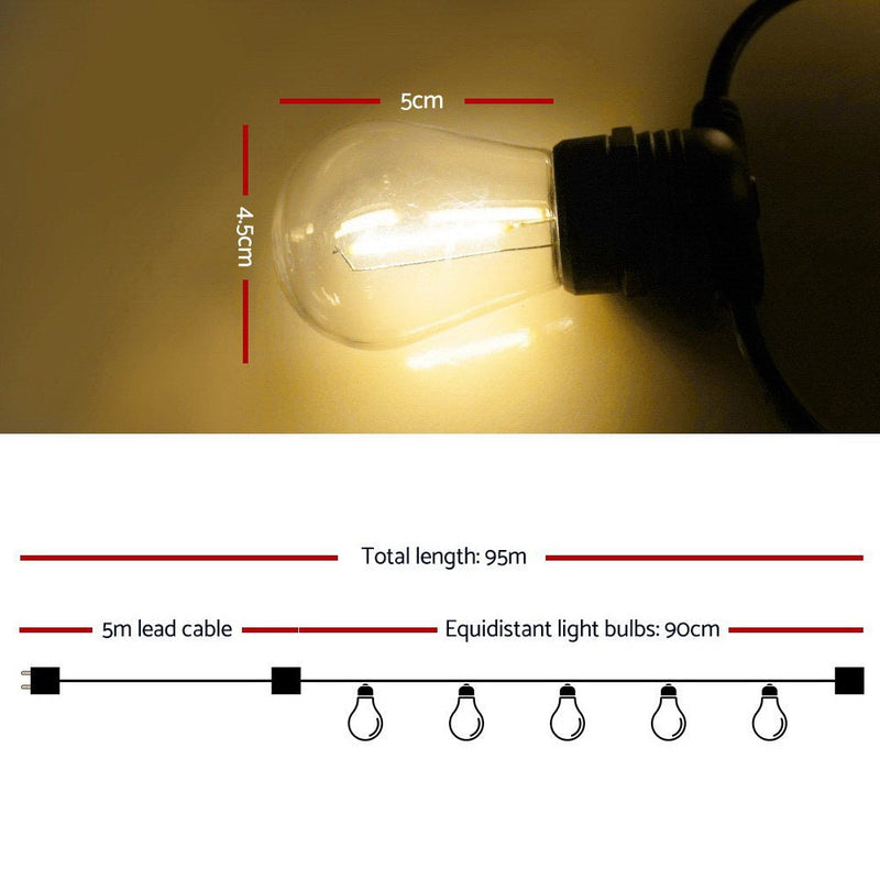 95m LED Festoon String Lights 100 Bulbs Kits Wedding Party Christmas S14 - Rivercity House & Home Co. (ABN 18 642 972 209) - Affordable Modern Furniture Australia