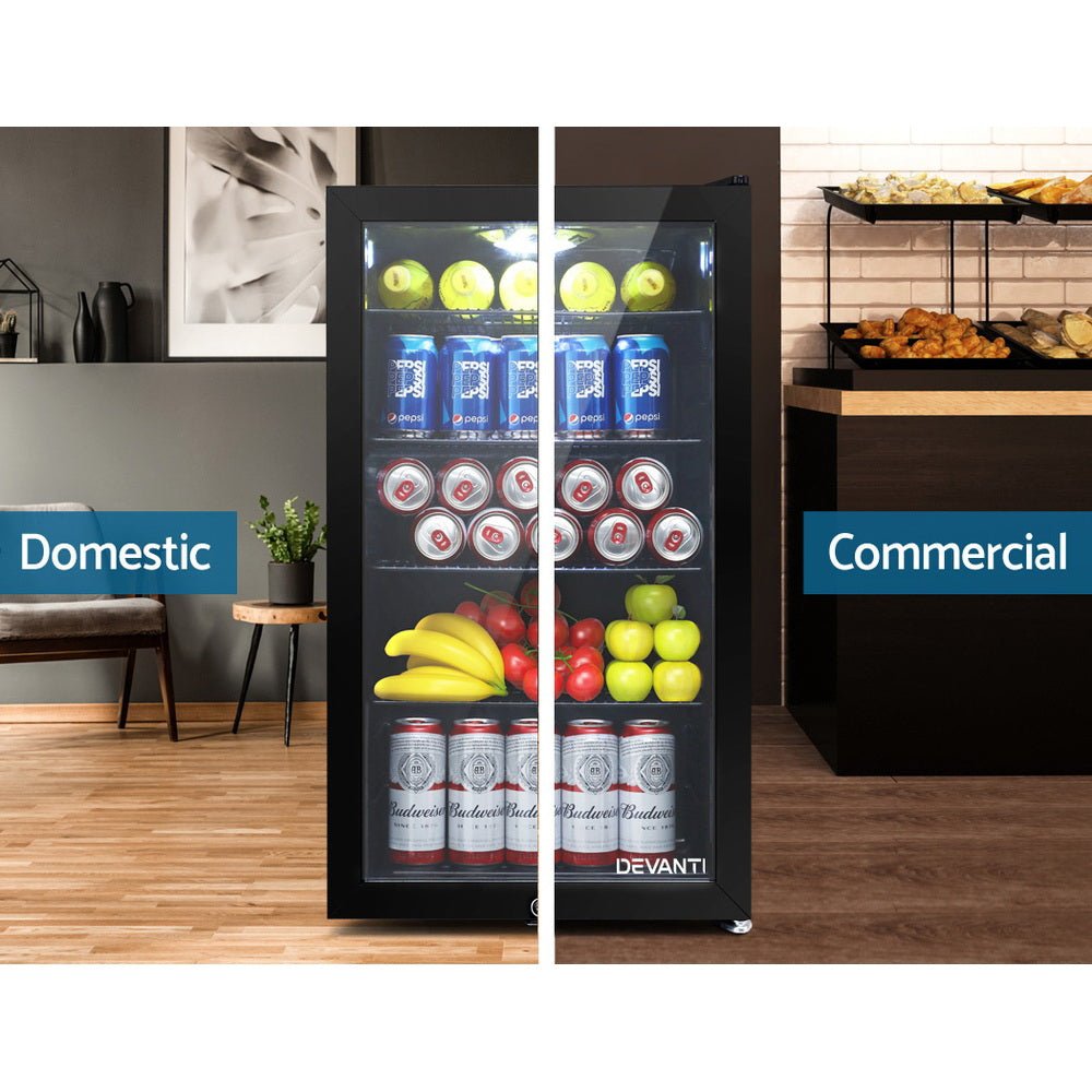 98L Bar Fridge Glass Door Mini Fridges Freezer Black - Appliances > Fridges & Freezers > Fridges - Rivercity House & Home Co. (ABN 18 642 972 209) - Affordable Modern Furniture Australia