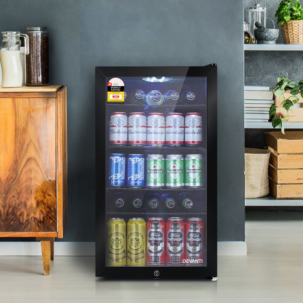 98L Bar Fridge Glass Door Mini Fridges Freezer Black - Appliances > Fridges & Freezers > Fridges - Rivercity House & Home Co. (ABN 18 642 972 209) - Affordable Modern Furniture Australia