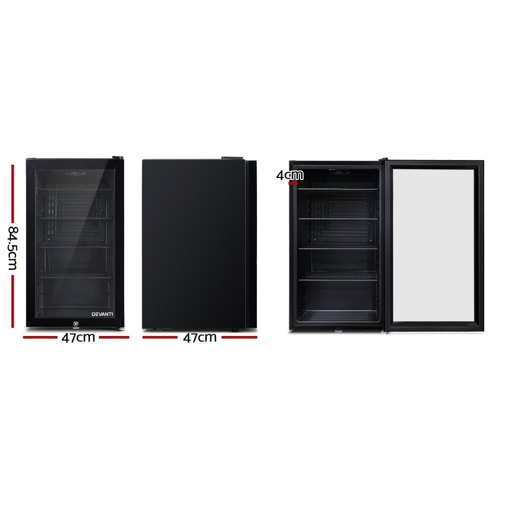 98L Bar Fridge Glass Door Mini Fridges Freezer Black - Appliances > Fridges & Freezers > Fridges - Rivercity House & Home Co. (ABN 18 642 972 209) - Affordable Modern Furniture Australia