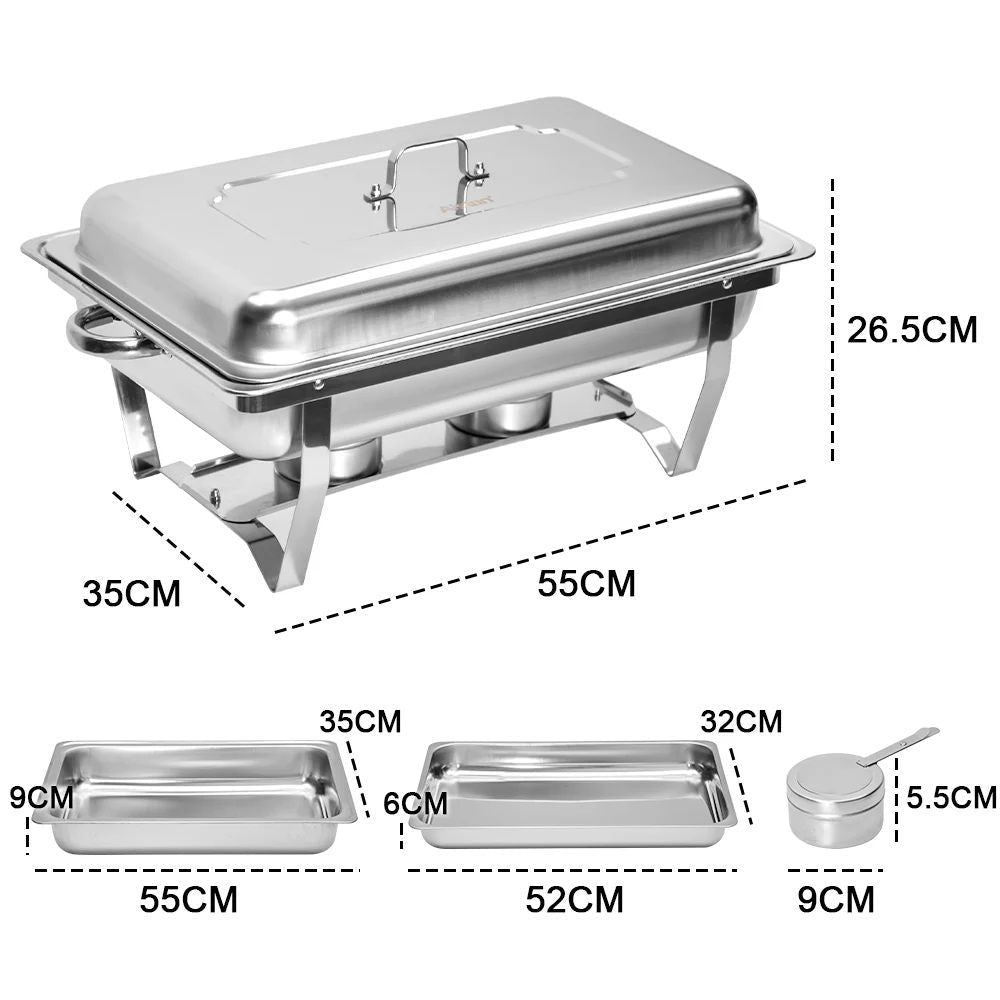 9L Chafing Dish Set, Premium 410 Stainless Steel Buffet Warmer, Bain Marie Food Server with Fuel Holders & Lid, Stackable Catering Equipment for Hotels, Parties, Weddings & Banquets, Silver - Appliances > Kitchen Appliances > Food Warmers & Chafing Dishes - Rivercity House & Home Co. (ABN 18 642 972 209) - Affordable Modern Furniture Australia