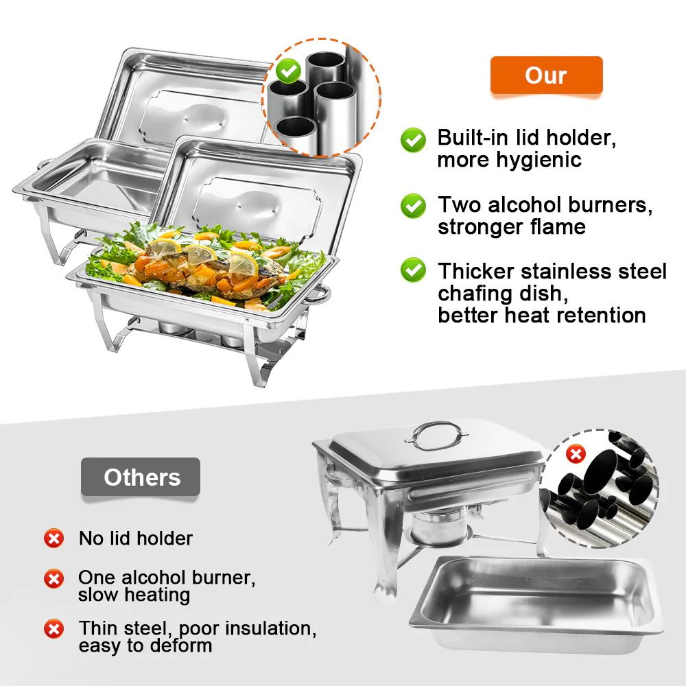 9L Chafing Dish Set, Premium 410 Stainless Steel Buffet Warmer, Bain Marie Food Server with Fuel Holders & Lid, Stackable Catering Equipment for Hotels, Parties, Weddings & Banquets, Silver - Appliances > Kitchen Appliances > Food Warmers & Chafing Dishes - Rivercity House & Home Co. (ABN 18 642 972 209) - Affordable Modern Furniture Australia