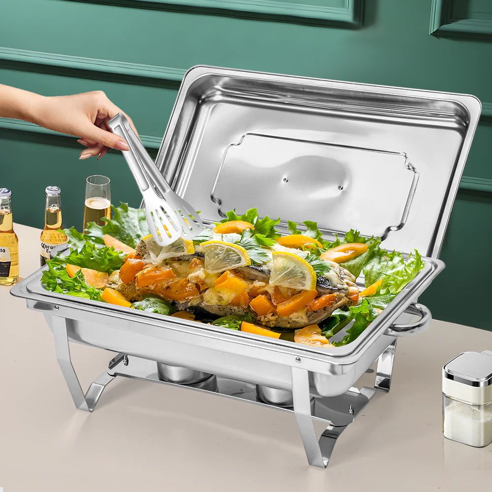 9L Chafing Dish Set, Premium 410 Stainless Steel Buffet Warmer, Bain Marie Food Server with Fuel Holders & Lid, Stackable Catering Equipment for Hotels, Parties, Weddings & Banquets, Silver - Appliances > Kitchen Appliances > Food Warmers & Chafing Dishes - Rivercity House & Home Co. (ABN 18 642 972 209) - Affordable Modern Furniture Australia