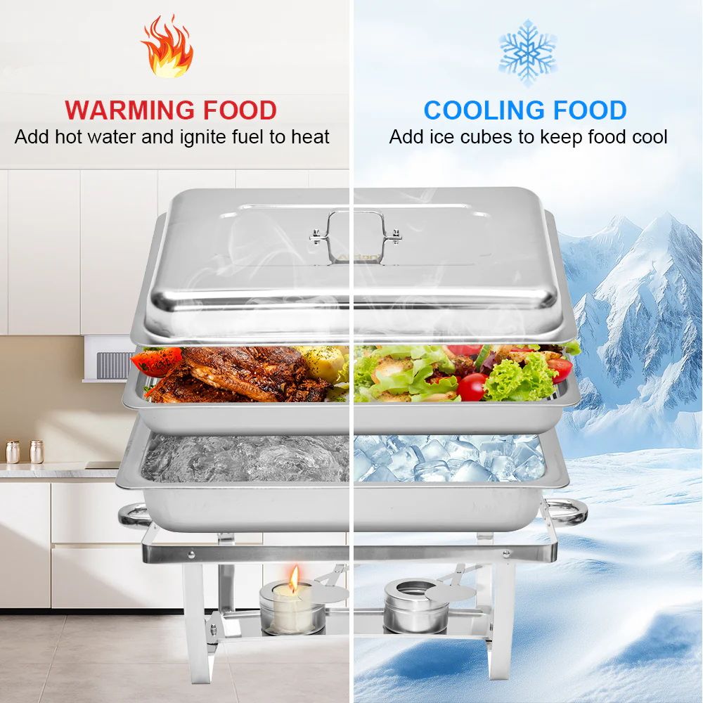 9L Chafing Dish Set, Premium 410 Stainless Steel Buffet Warmer, Bain Marie Food Server with Fuel Holders & Lid, Stackable Catering Equipment for Hotels, Parties, Weddings & Banquets, Silver - Appliances > Kitchen Appliances > Food Warmers & Chafing Dishes - Rivercity House & Home Co. (ABN 18 642 972 209) - Affordable Modern Furniture Australia