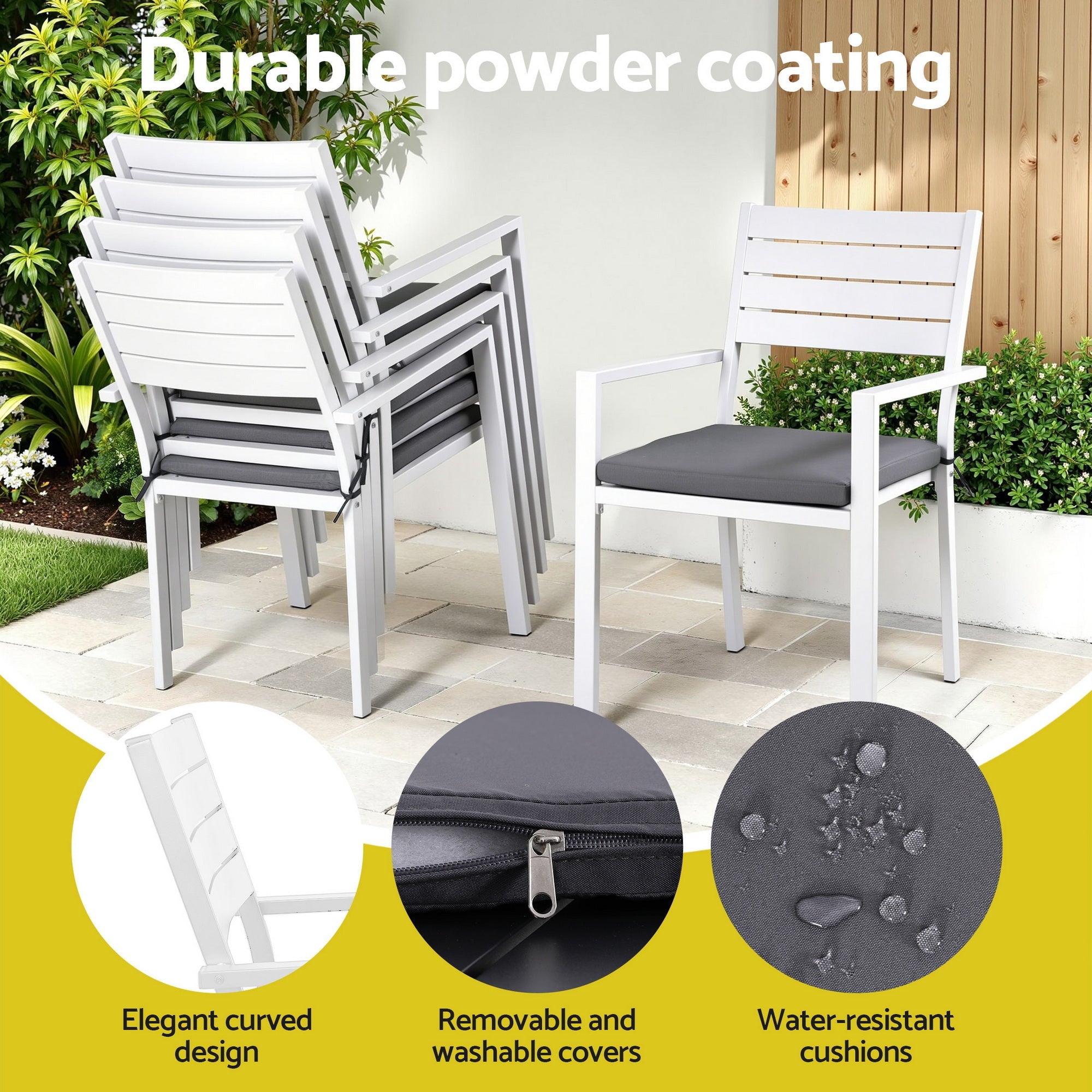 9PCS Outdoor Extendable Aluminum Dining Set with Cushions - White - Furniture > Outdoor > Outdoor Dining Sets - Rivercity House & Home Co. (ABN 18 642 972 209) - Affordable Modern Furniture Australia