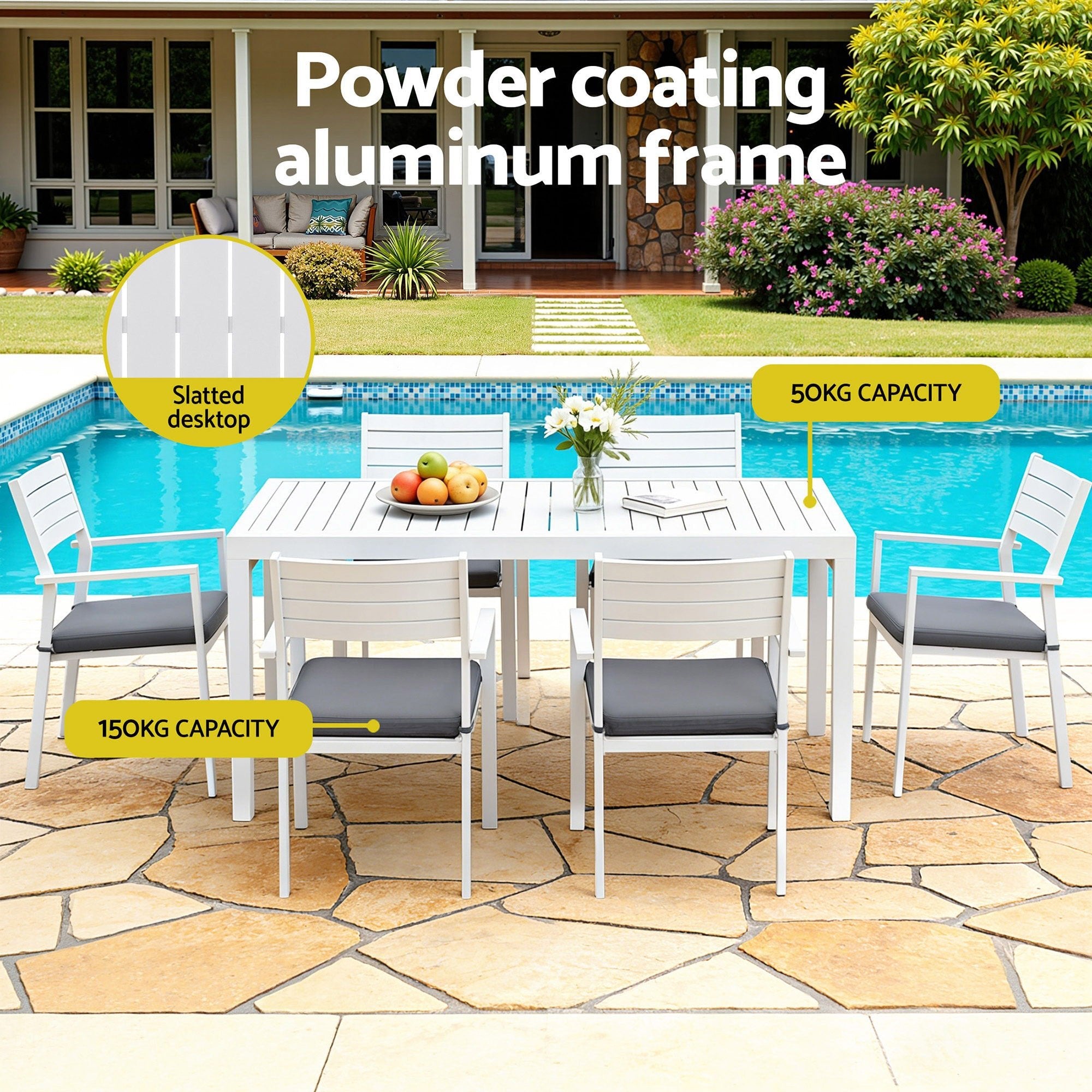 9PCS Outdoor Extendable Aluminum Dining Set with Cushions - White - Furniture > Outdoor > Outdoor Dining Sets - Rivercity House & Home Co. (ABN 18 642 972 209) - Affordable Modern Furniture Australia