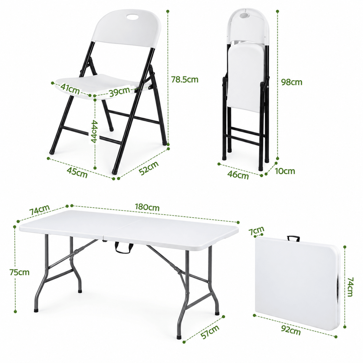 9PCS Outdoor Folding Dining Set 180CM Table with Chairs - White - Furniture > Outdoor > Outdoor Dining Sets - Rivercity House & Home Co. (ABN 18 642 972 209) - Affordable Modern Furniture Australia