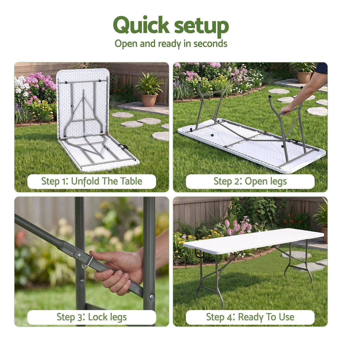 9PCS Outdoor Folding Dining Set 180CM Table with Chairs - White - Furniture > Outdoor > Outdoor Dining Sets - Rivercity House & Home Co. (ABN 18 642 972 209) - Affordable Modern Furniture Australia