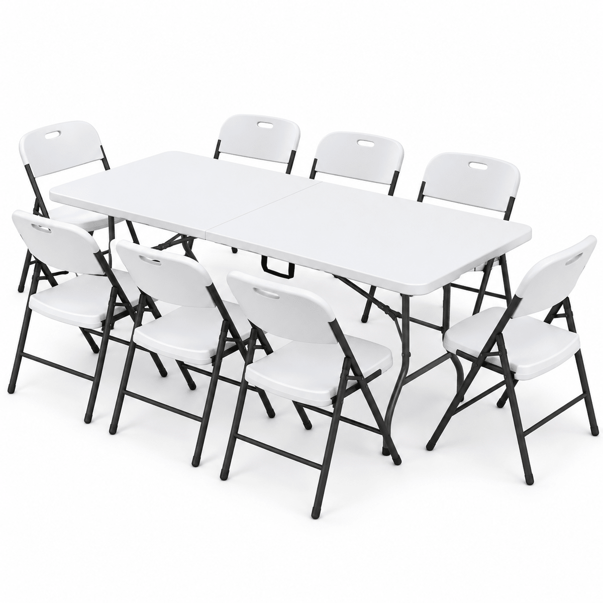 9PCS Outdoor Folding Dining Set 180CM Table with Chairs - White - Furniture > Outdoor > Outdoor Dining Sets - Rivercity House & Home Co. (ABN 18 642 972 209) - Affordable Modern Furniture Australia