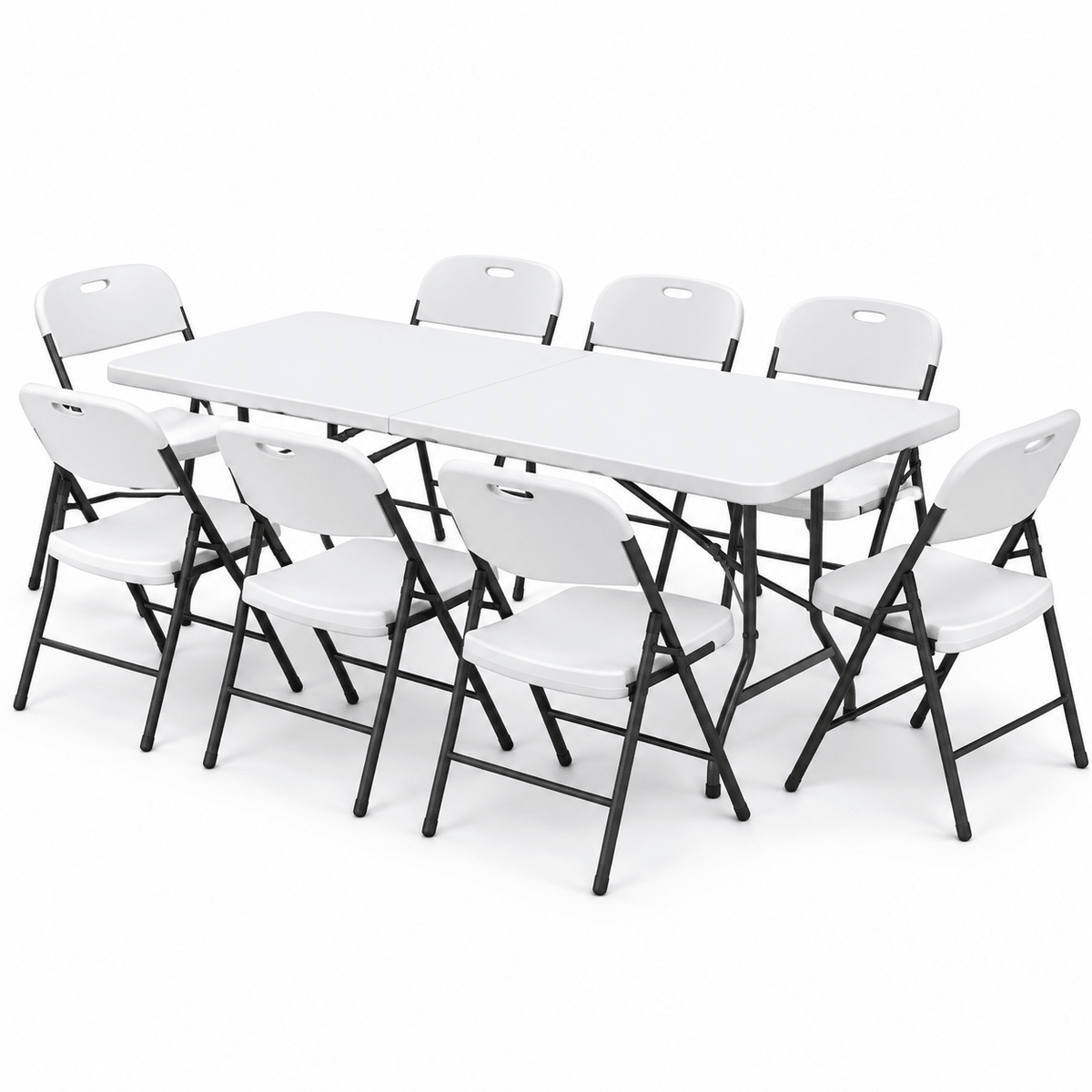 9PCS Outdoor Folding Dining Set 180CM Table with Chairs - White - Furniture > Outdoor > Outdoor Dining Sets - Rivercity House & Home Co. (ABN 18 642 972 209) - Affordable Modern Furniture Australia