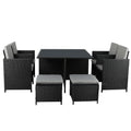 9PCS Outdoor Table, Chairs & Ottomans Set with Cushions - Black