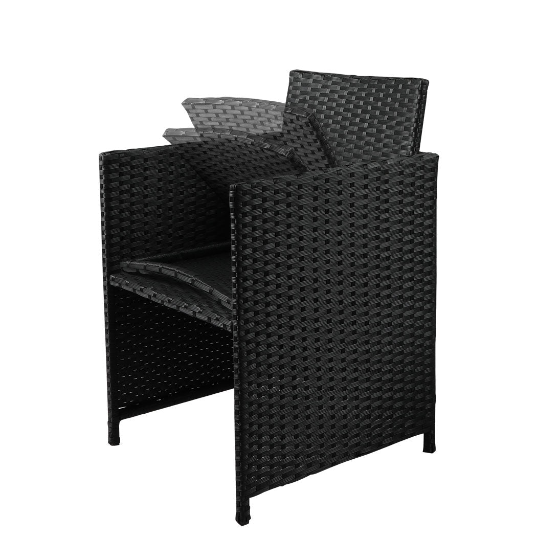 9PCS Outdoor Table, Chairs & Ottomans Set with Cushions - Black - Rivercity House & Home Co. (ABN 18 642 972 209) - Affordable Modern Furniture Australia