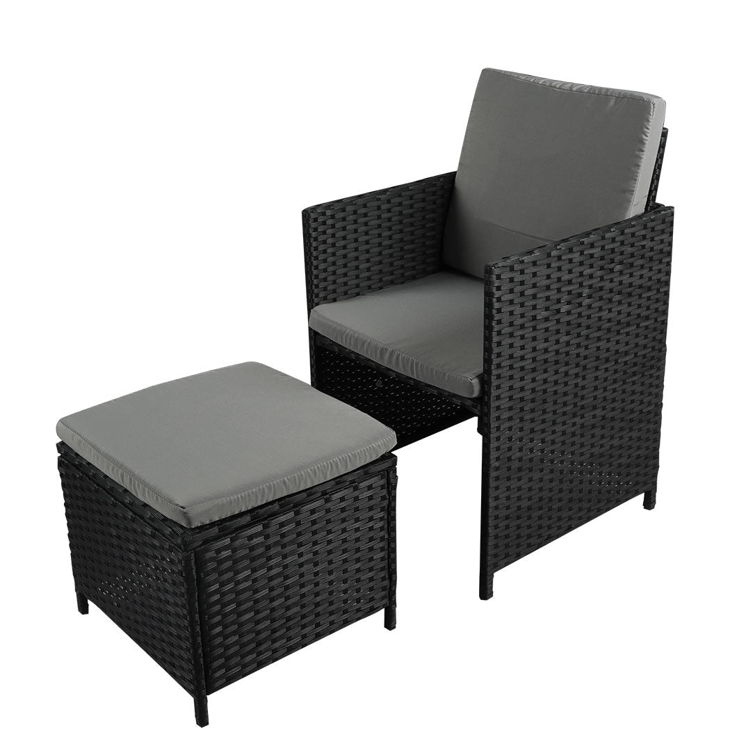 9PCS Outdoor Table, Chairs & Ottomans Set with Cushions - Black - Rivercity House & Home Co. (ABN 18 642 972 209) - Affordable Modern Furniture Australia