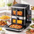 12L Dual Basket Air Fryer with 10 Inch Pizza Maker, 2800W, Touch Control - Black