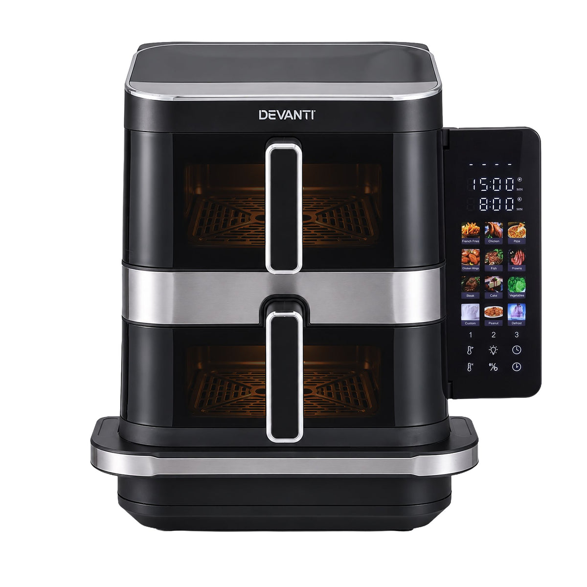 12L Dual Basket Air Fryer with 10 Inch Pizza Maker, 2800W, Touch Control - Black