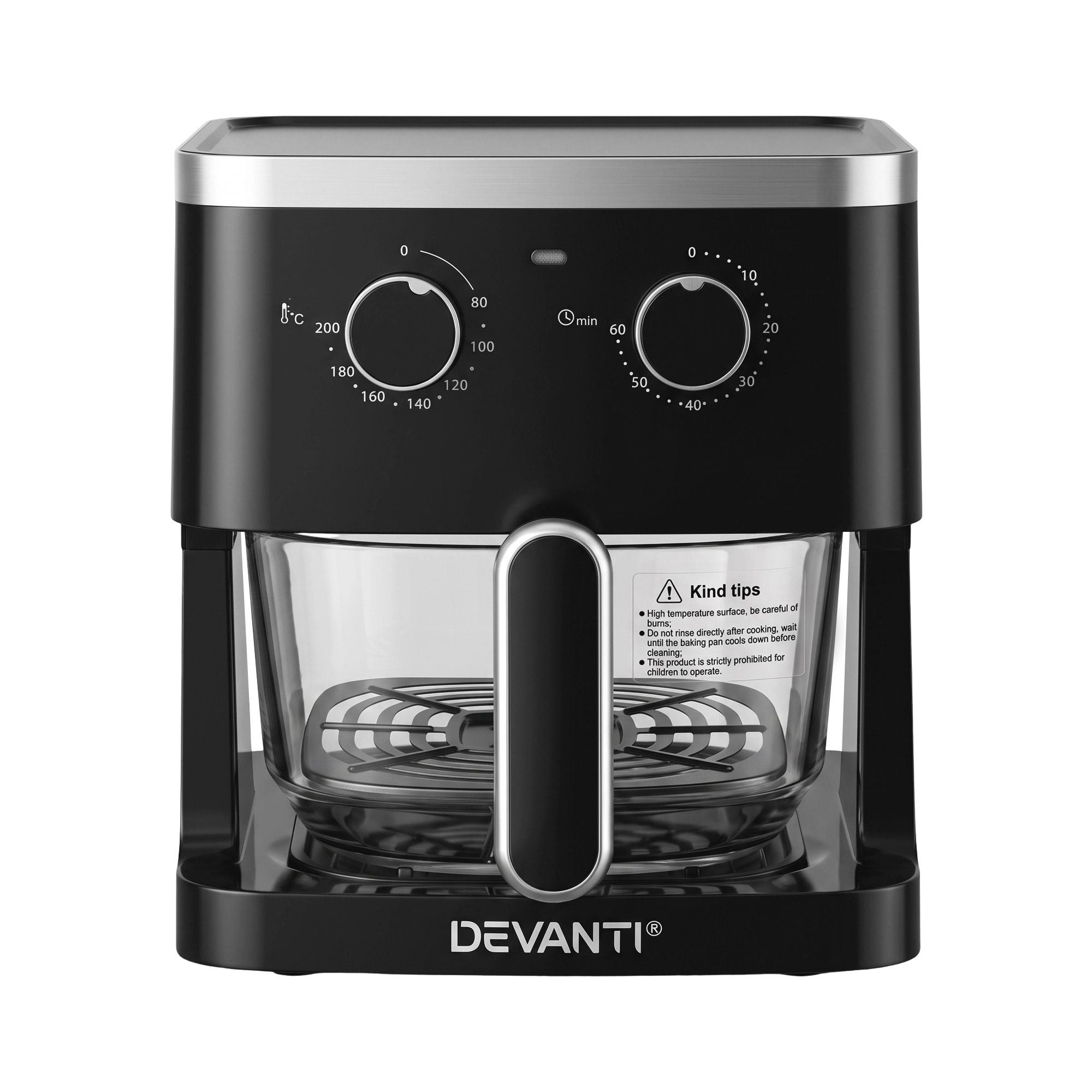 4.5L Glass Air Fryer Kitchen Oven Knob Control 1350W Healthy Cooker Black