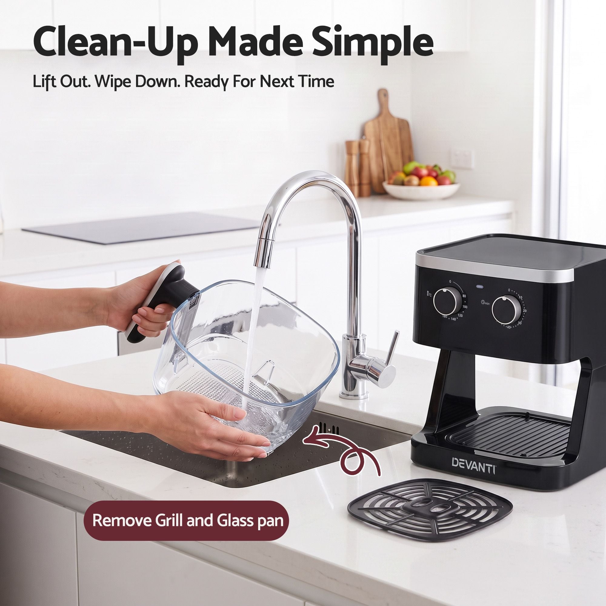 4.5L Glass Air Fryer Kitchen Oven Knob Control 1350W Healthy Cooker Black