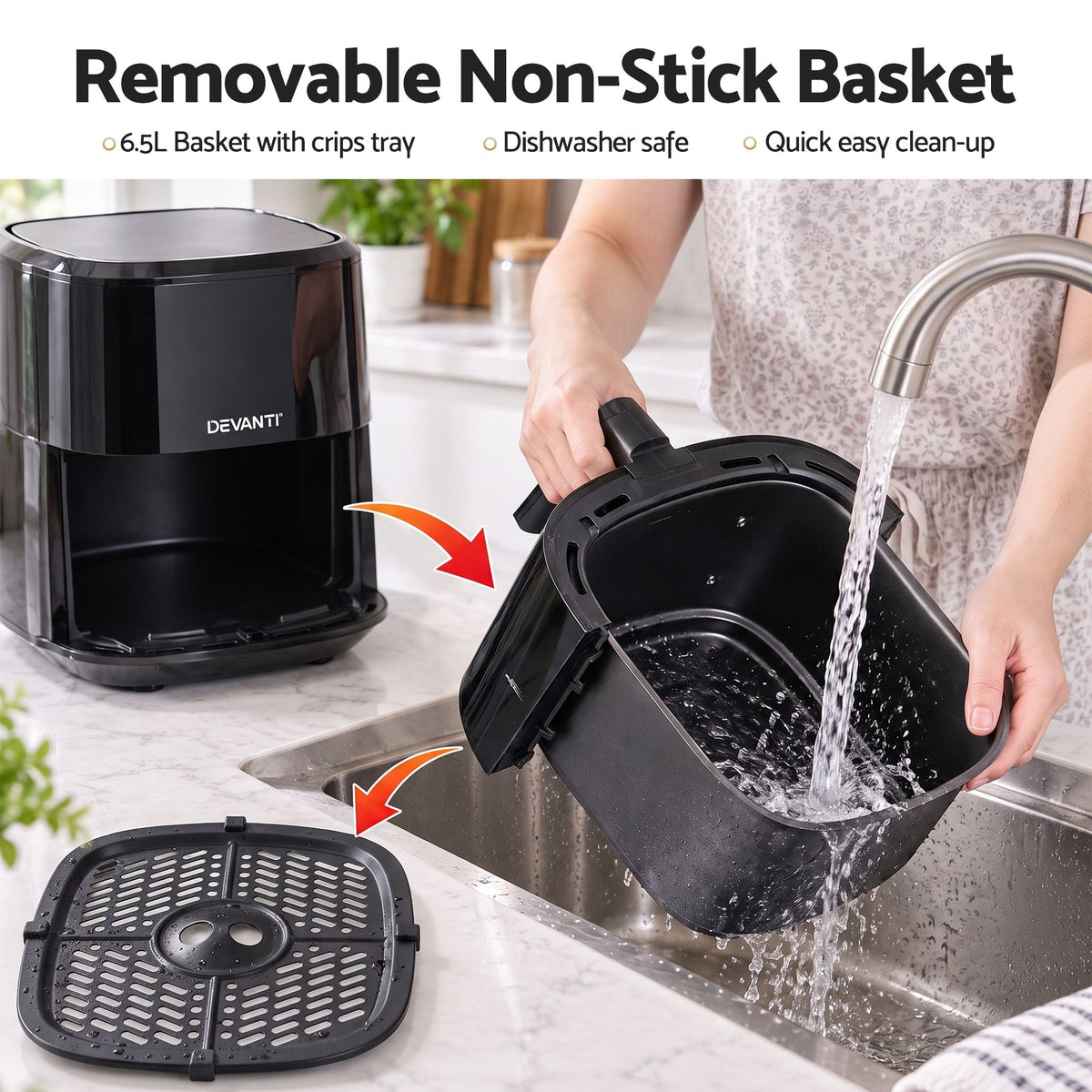 6.5L Digital Touch Air Fryer with 8 Presets and Non-Stick Basket - Black