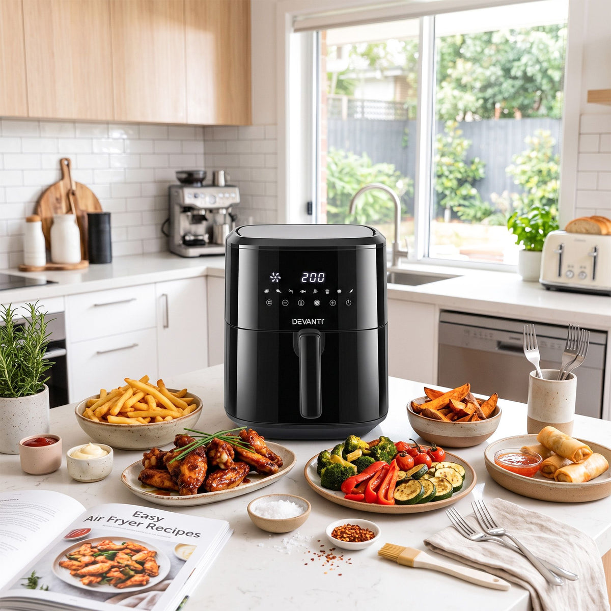 6.5L Digital Touch Air Fryer with 8 Presets and Non-Stick Basket - Black