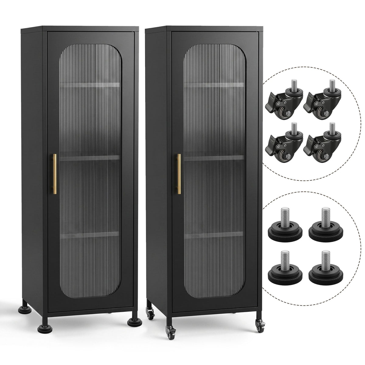 Buffet Cabinet Sideboard x2 Slim Kitchen Storage Trolley with Wheels - Black