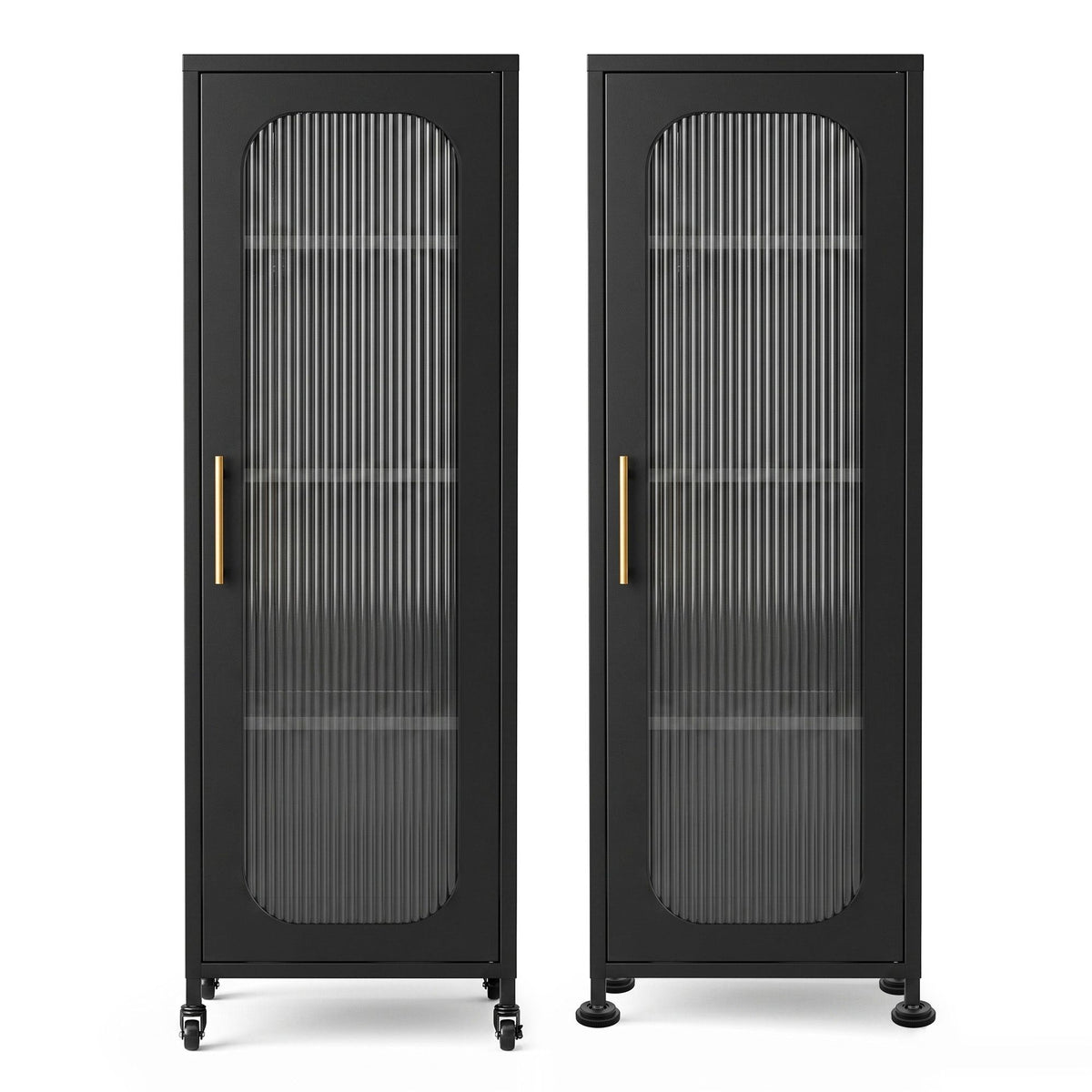 Buffet Cabinet Sideboard x2 Slim Kitchen Storage Trolley with Wheels - Black