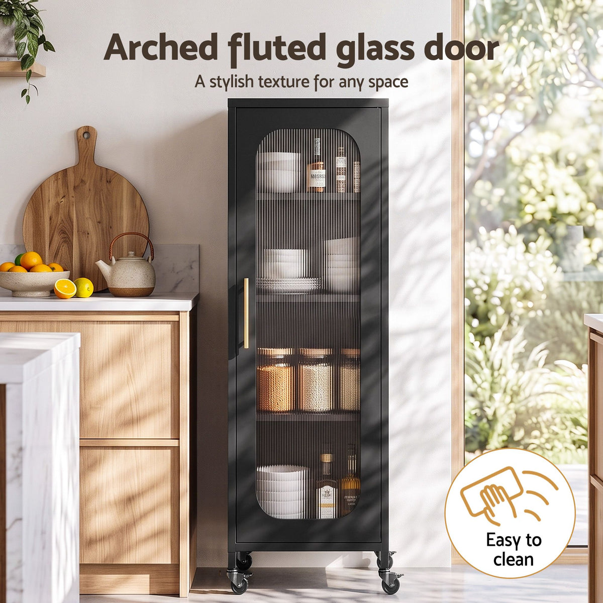 Buffet Cabinet Sideboard x2 Slim Kitchen Storage Trolley with Wheels - Black