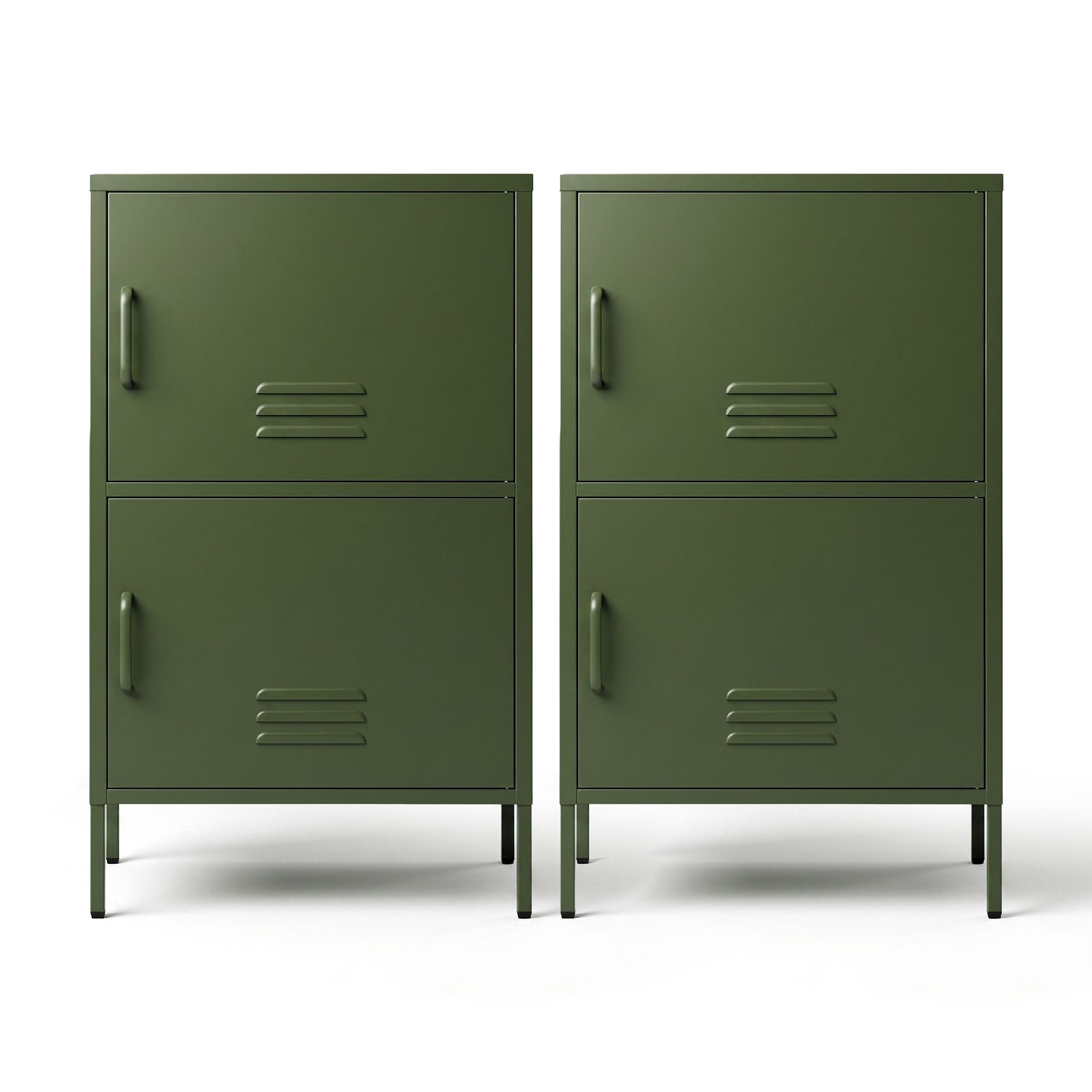 2x Buffet Sideboard Cabinet Storage Cupboard 2 Doors Metal Green DOUBLE