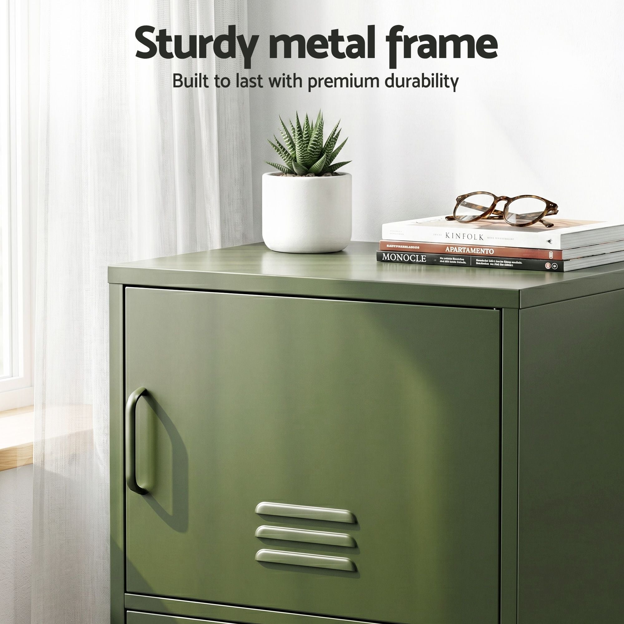 2x Buffet Sideboard Cabinet Storage Cupboard 2 Doors Metal Green DOUBLE