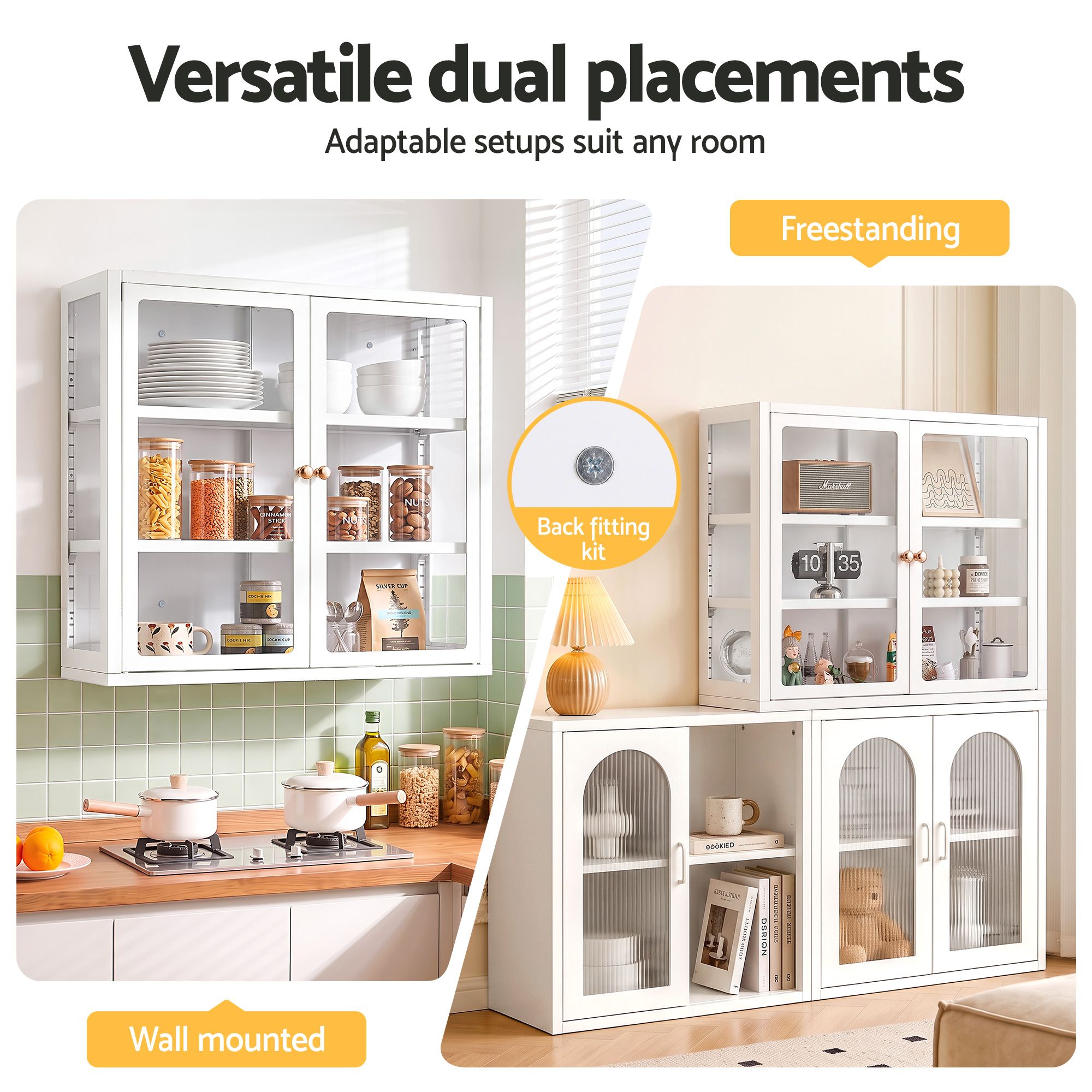 Buffet Cabinet Sideboard Wall Mounted Clear Display Storage 60cm White