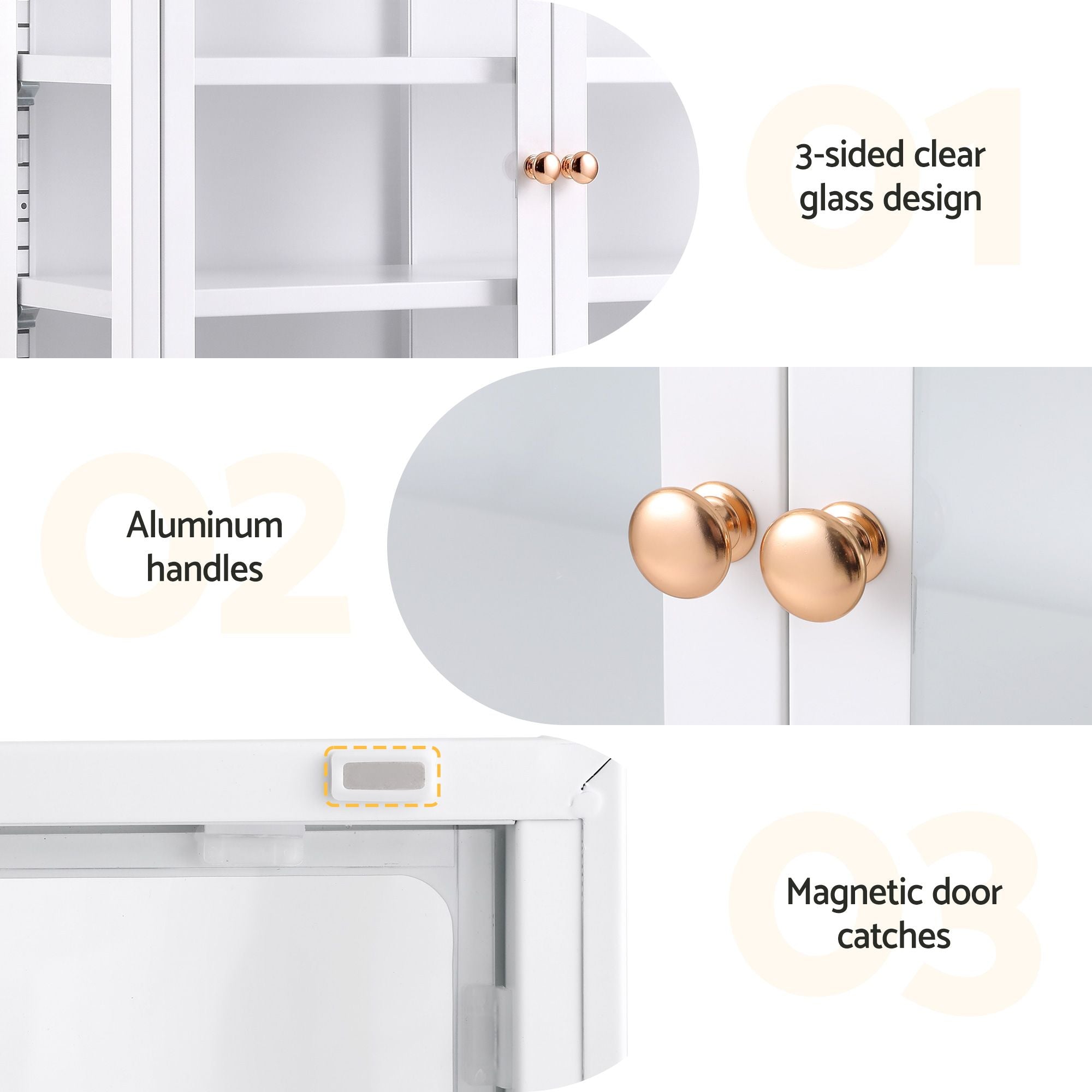 Buffet Cabinet Sideboard Wall Mounted Clear Display Storage 60cm White