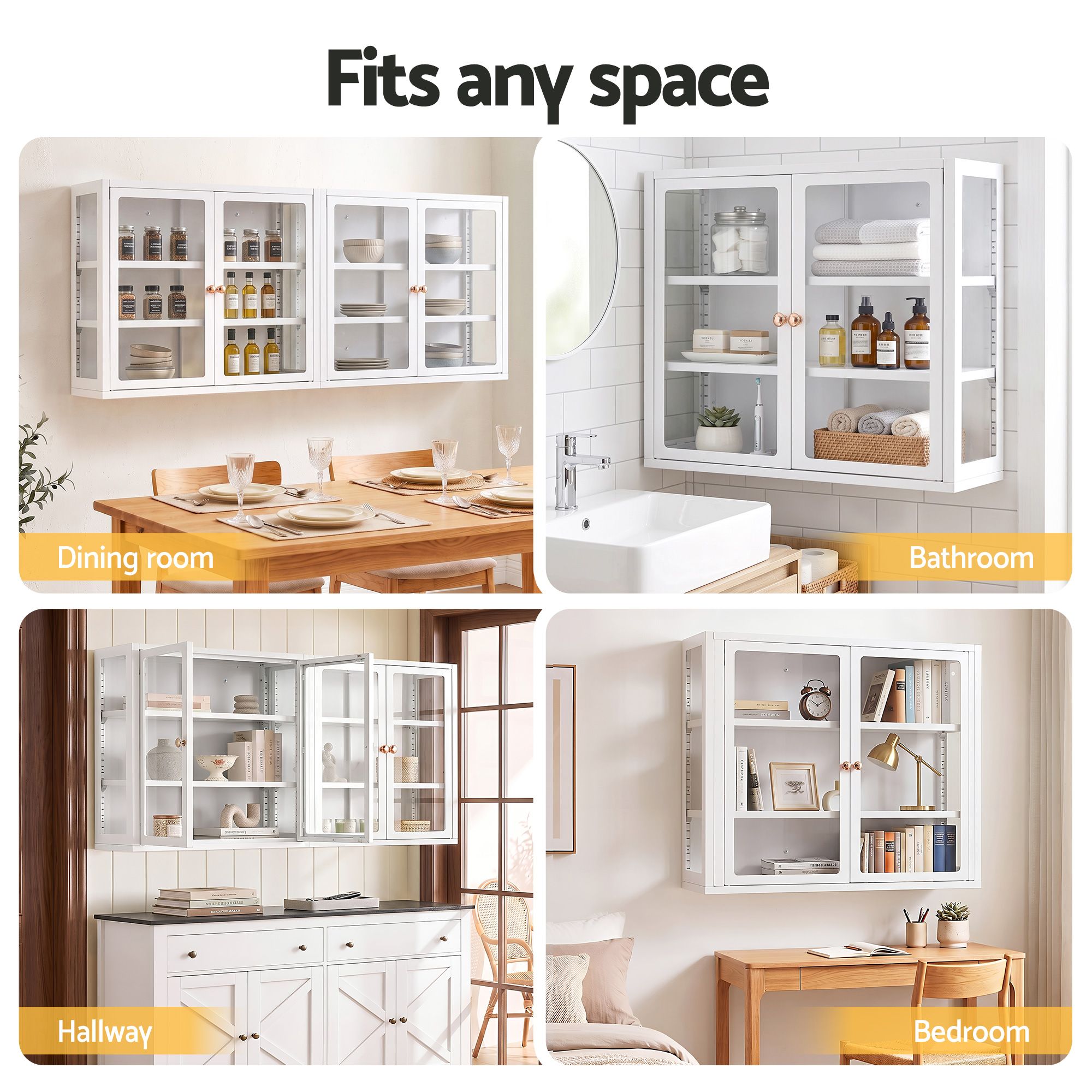 Buffet Cabinet Sideboard Wall Mounted Clear Display Storage 60cm White