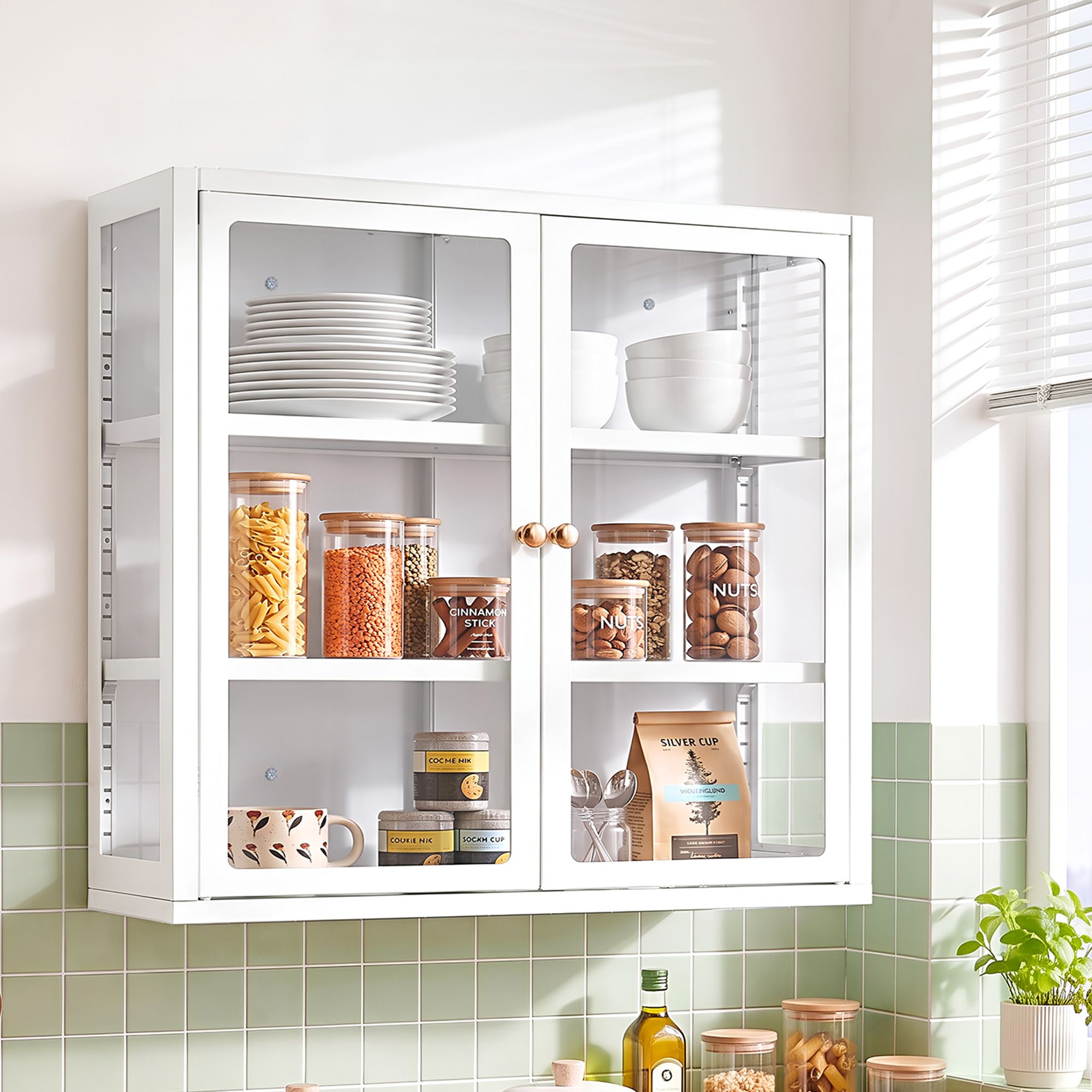 Buffet Cabinet Sideboard Wall Mounted Clear Display Storage 60cm White