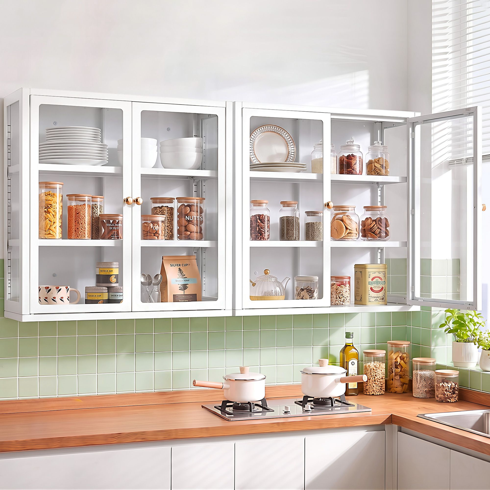 Buffet Cabinet Sideboard X2 Wall Mounted Clear Display Storage 60cm White