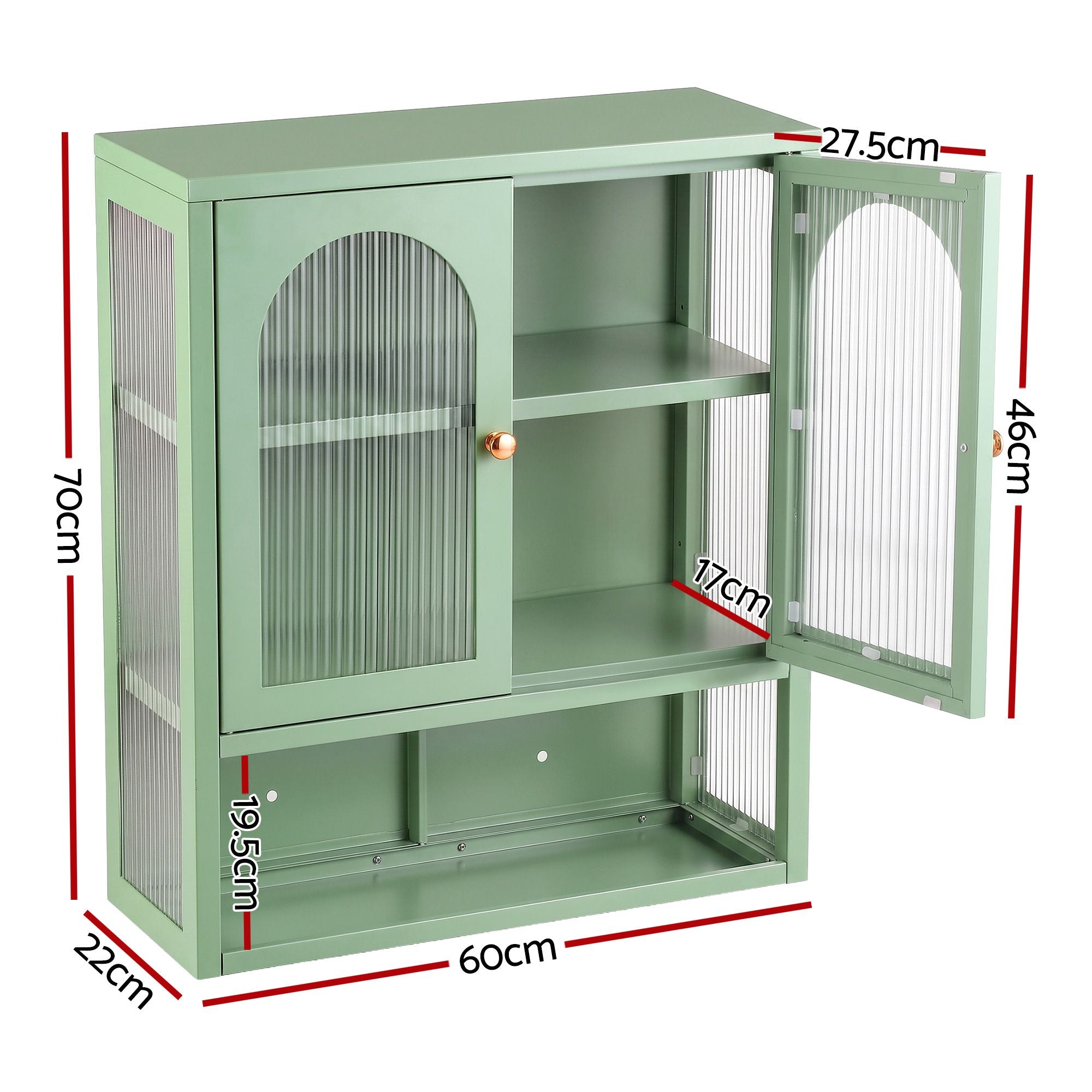 Buffet Cabinet Sideboard Wall Mounted Fluted Display Storage 70cm Green