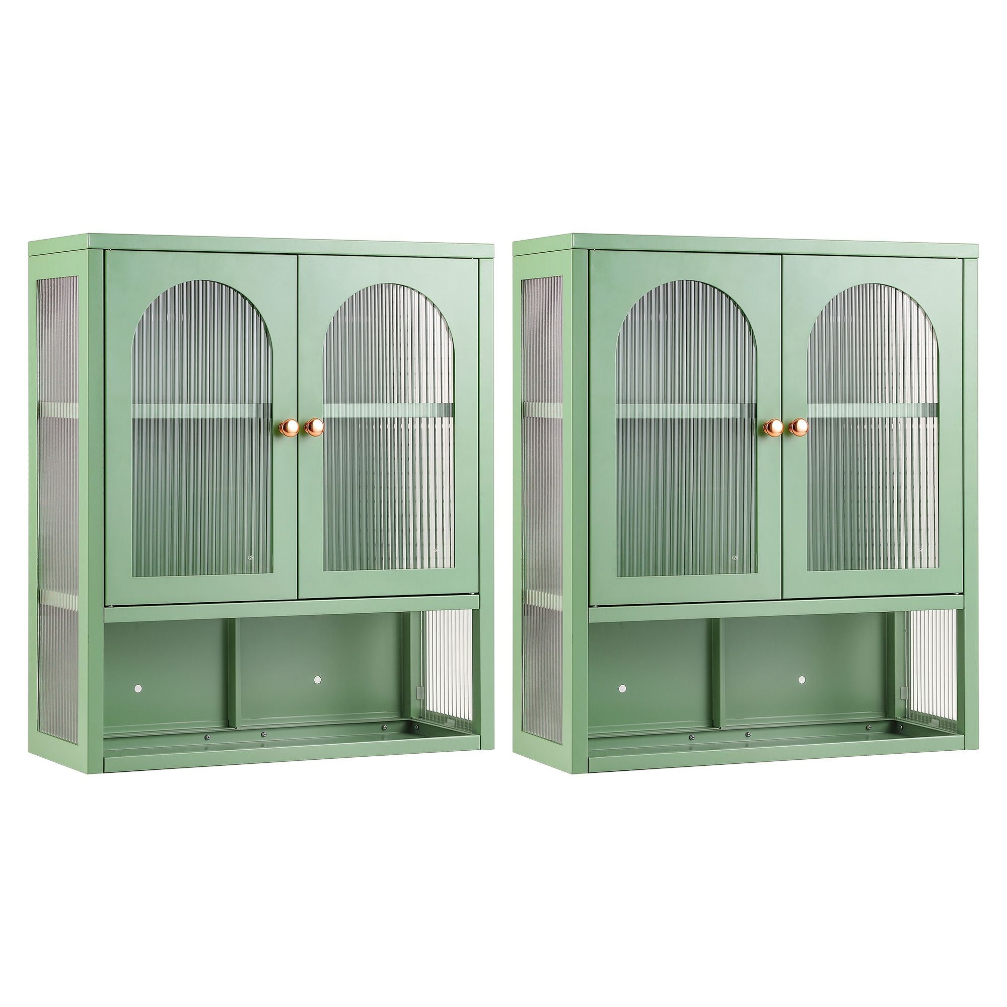 Buffet Cabinet Sideboards X2 Wall Mounted Fluted Display Storage Green