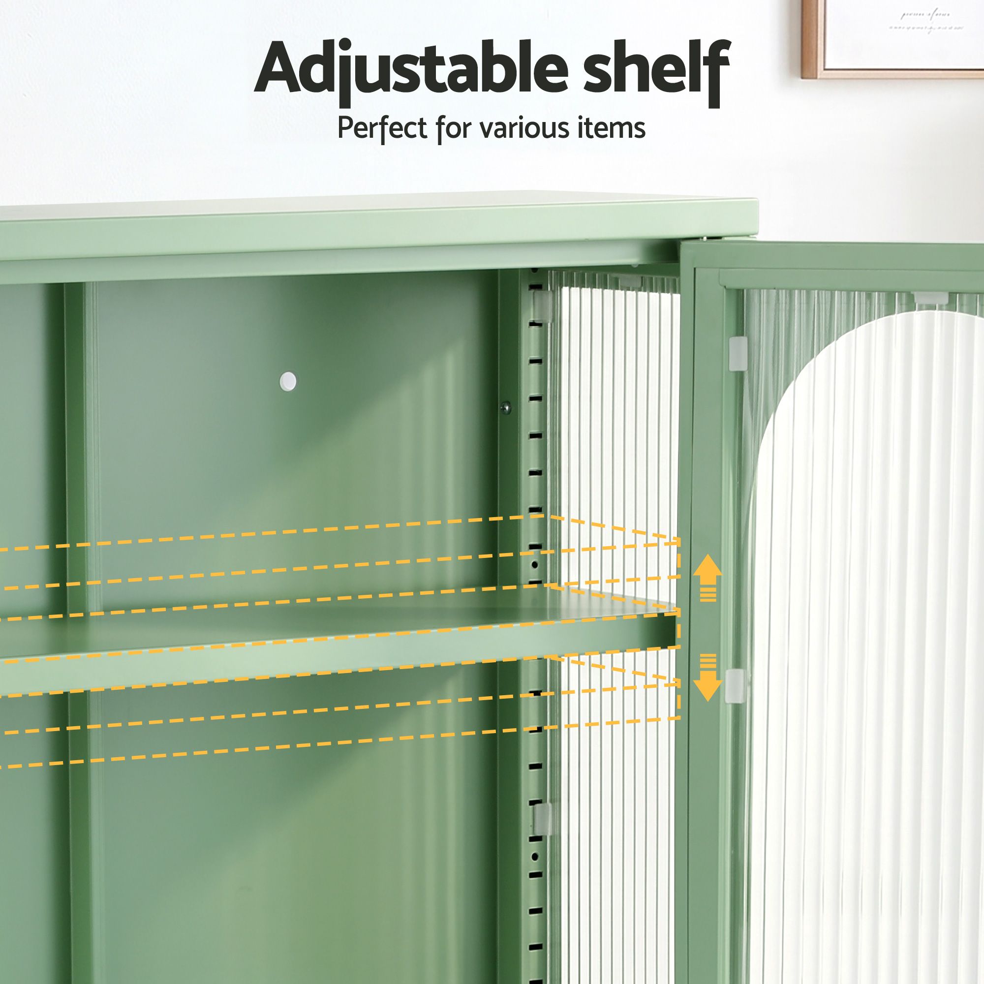 Buffet Cabinet Sideboards X2 Wall Mounted Fluted Display Storage Green