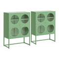 2x Buffet Sideboard Cabinet ELLA Cupboard Storage Glass Doors Metal Green