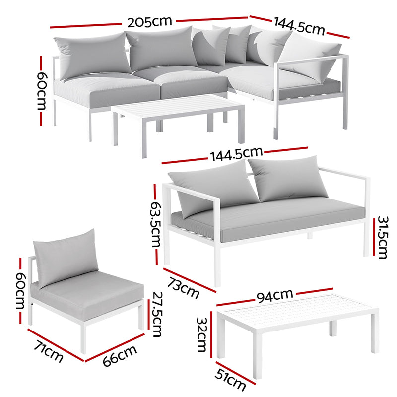 Airlie 4 Seat Aluminium Outdoor Sofa and Table Set White