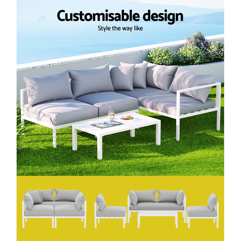 Airlie 4 Seat Aluminium Outdoor Sofa and Table Set White