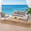 4-Piece Outdoor Sofa Set with Aluminum Frame and Table - White