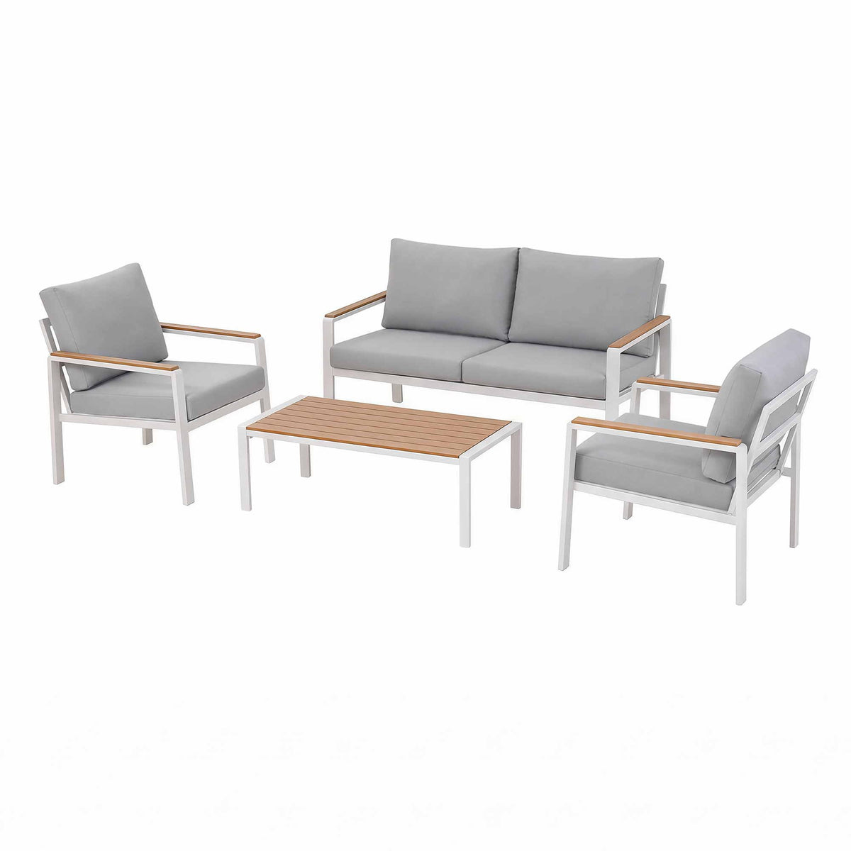 4-Piece Outdoor Sofa Set with Aluminum Frame and Table - White