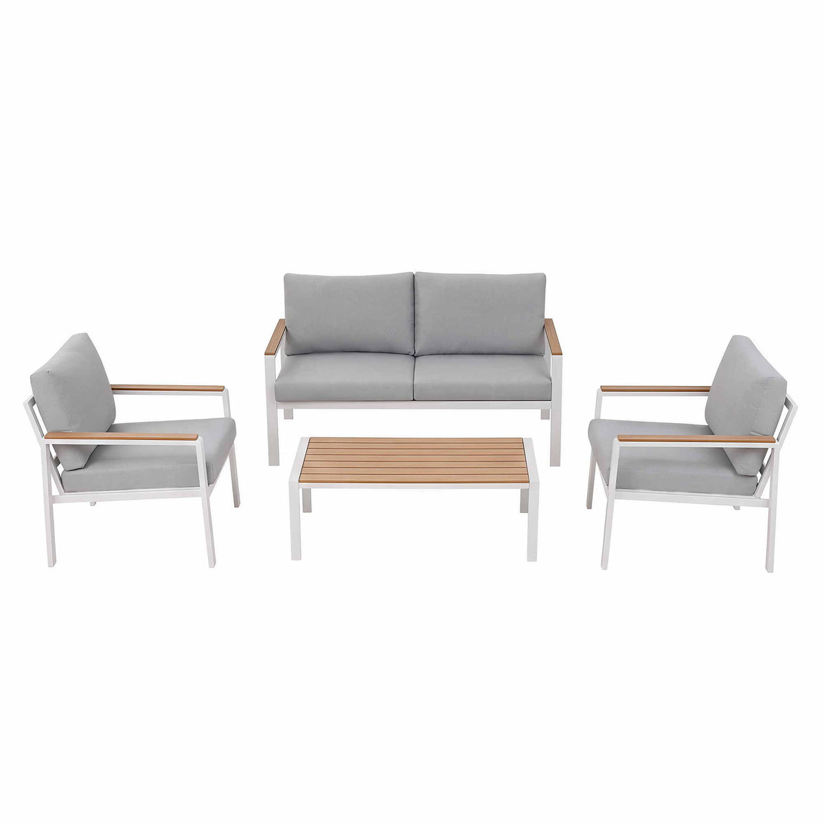 4-Piece Outdoor Sofa Set with Aluminum Frame and Table - White